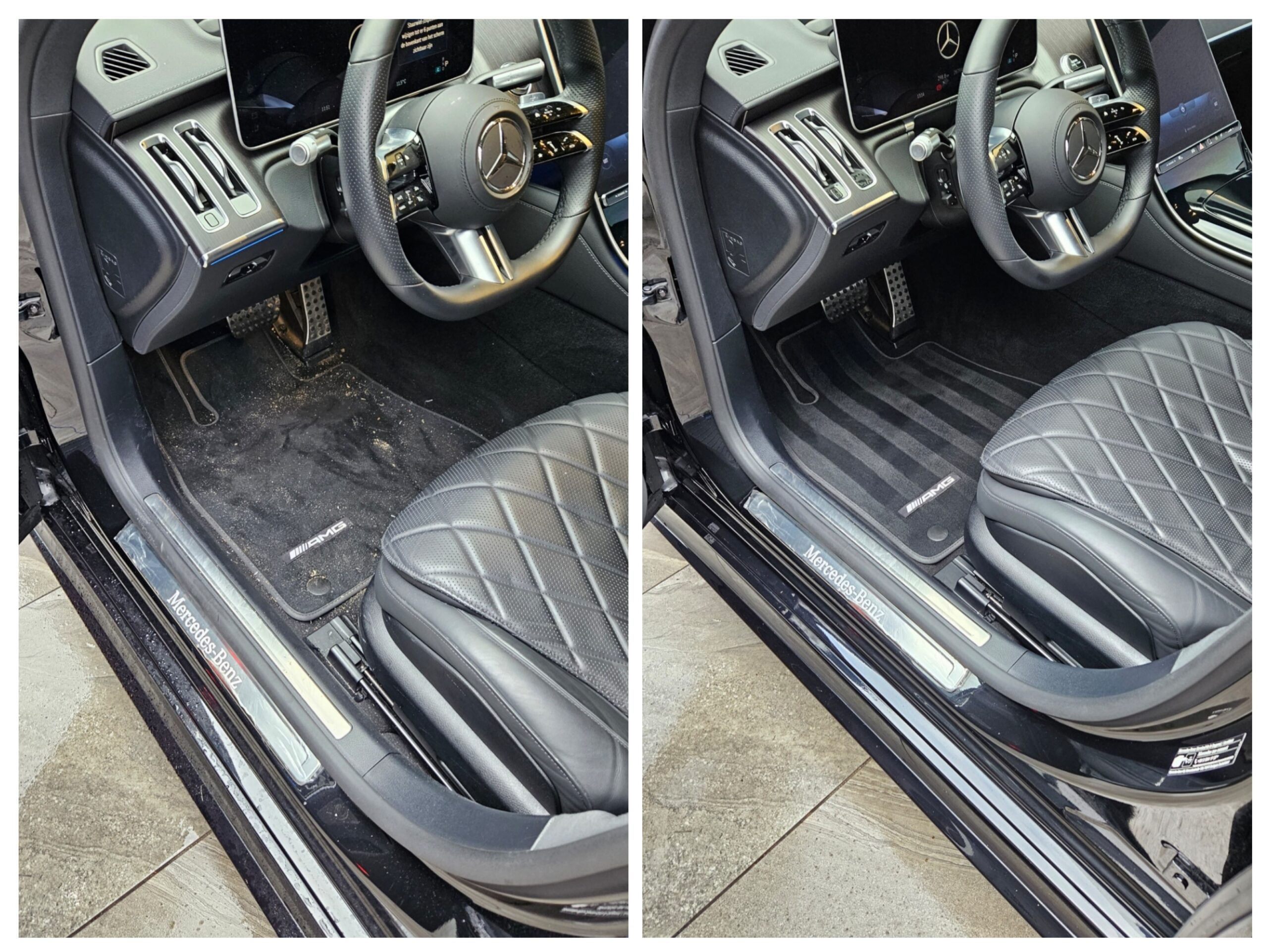 Before and after foto's van het interieur van een Mercedes s500
